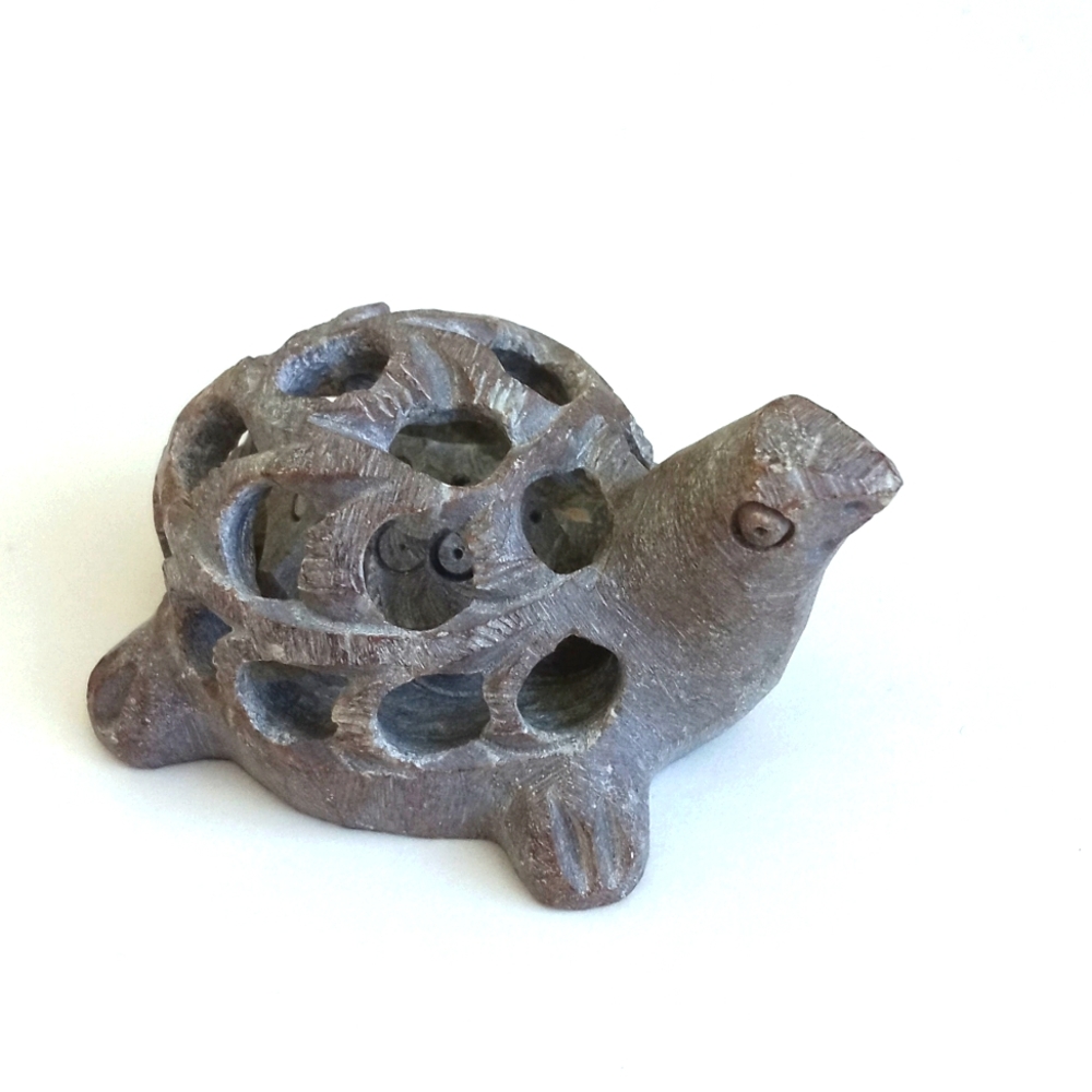 Dainty Hand Carved Turtle within a Turtle Stone Figurine / Sculpture